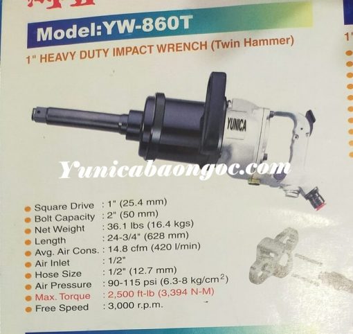 Thông số súng bắn ốc 1 inch Yunica Yw-860t
